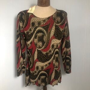 Womens Black/Tan/Red Blouse. New. Medium.